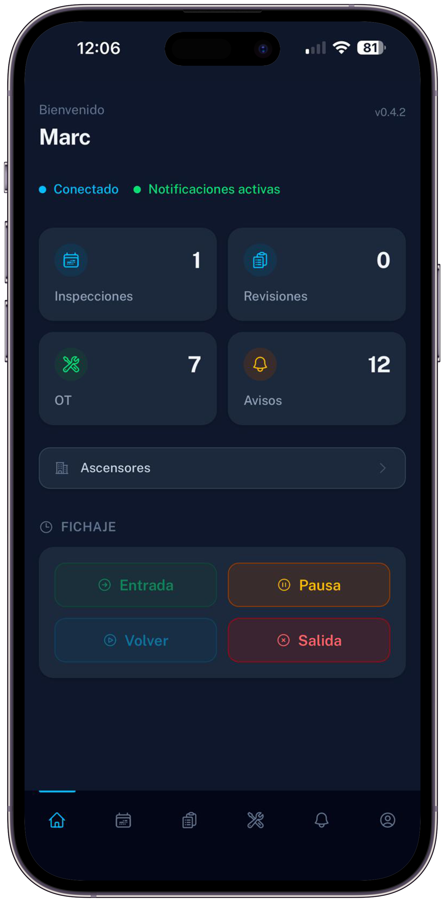 App móvil Verilift para técnicos de ascensores