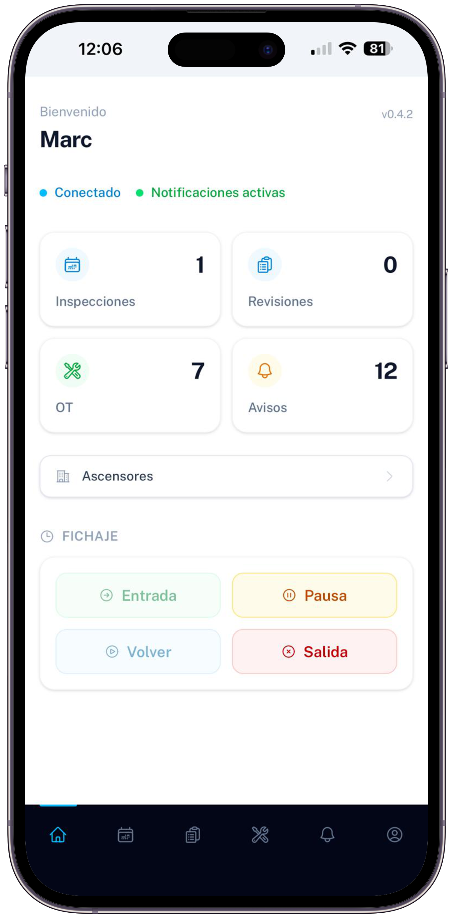 App móvil Verilift para técnicos de ascensores